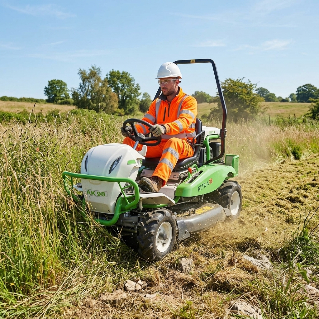 Etesia Attila 98 trabajando en terreno difícil