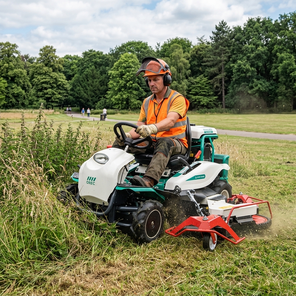 Desbrozadora Orec RMK180 trabajando en parques de ayuntamientos